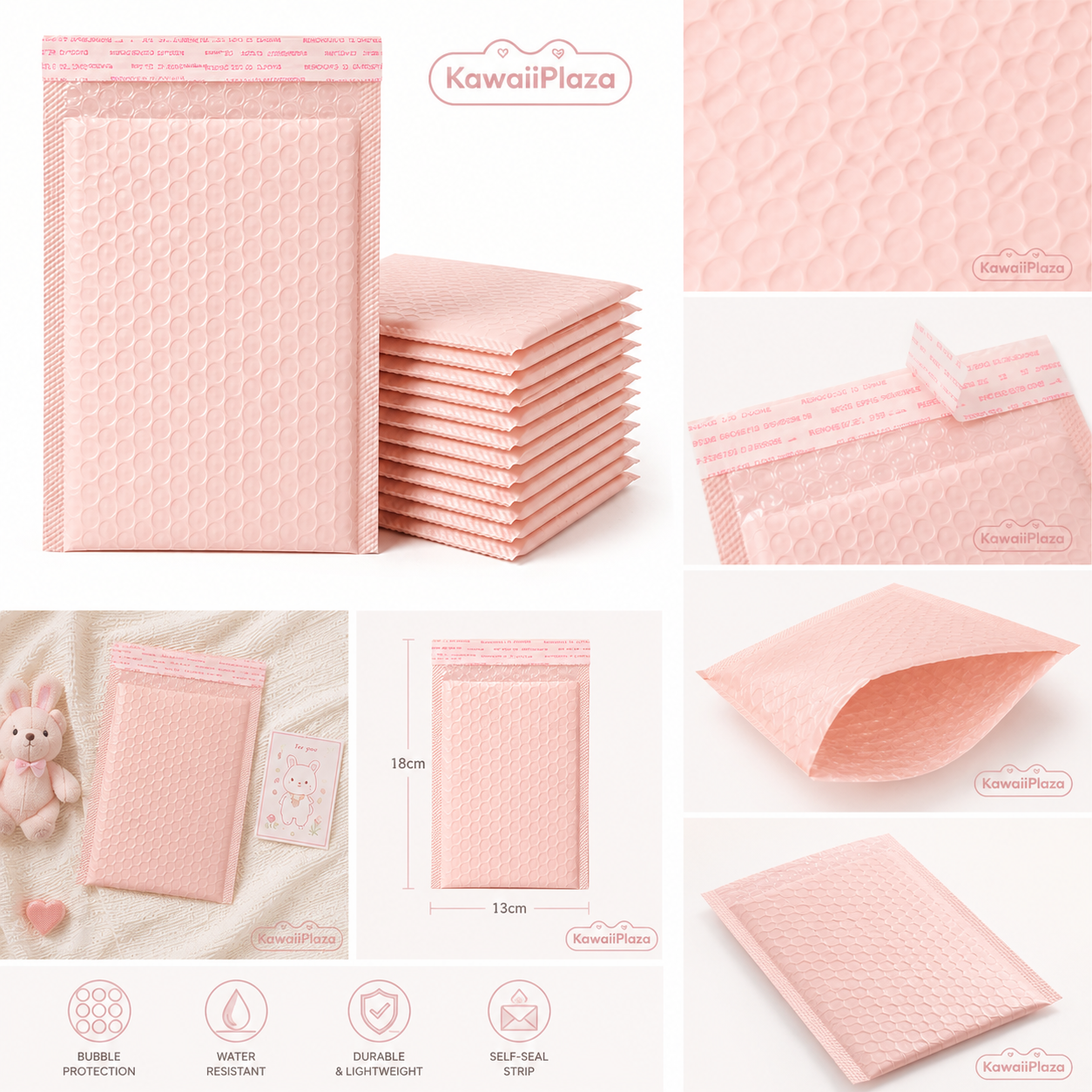 Peach Pink Bubble Mailers (Pack of 5) – 13×18cm