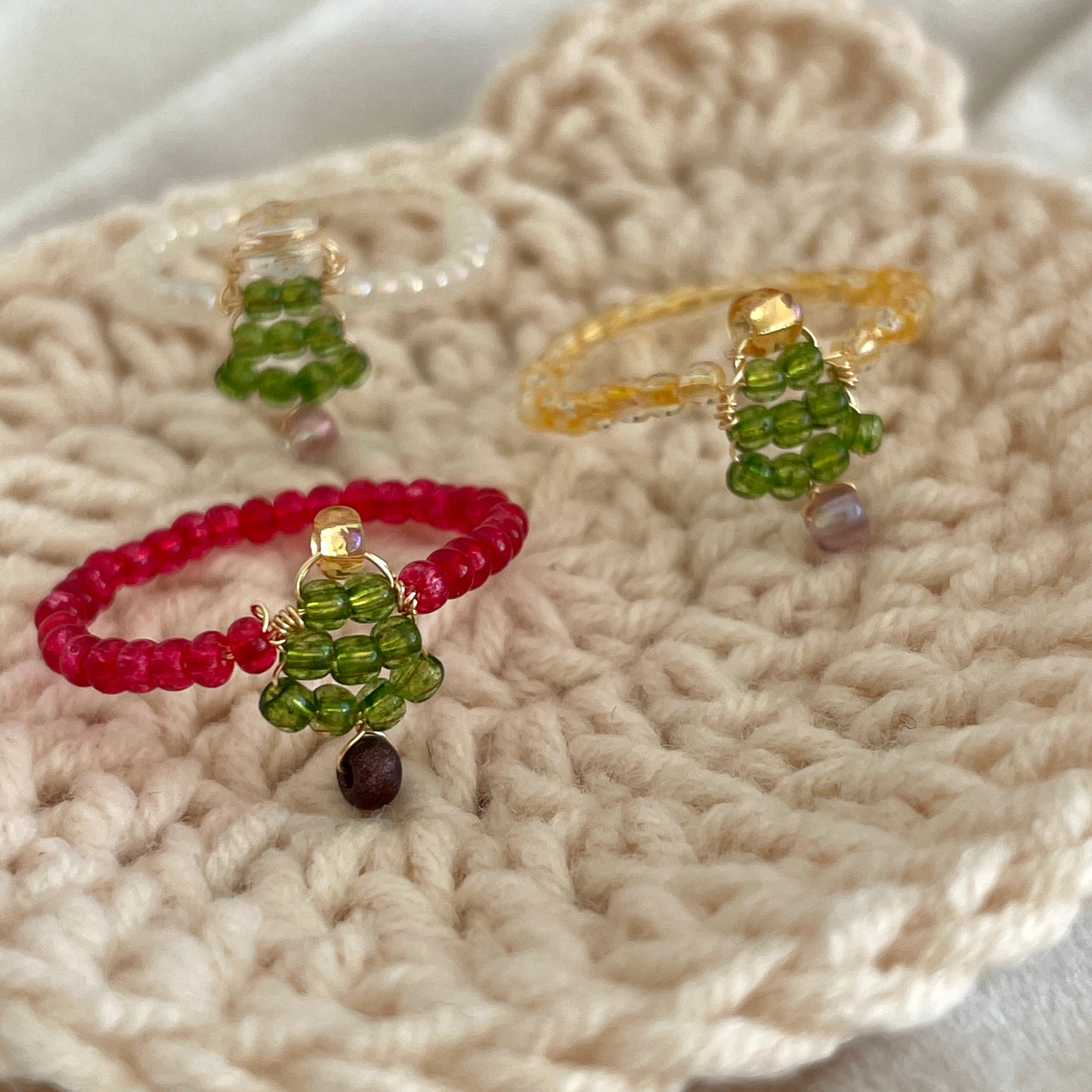Christmas Tree Beaded Ring | Cute Adjustable Kawaii Jewelry in Multi Colors