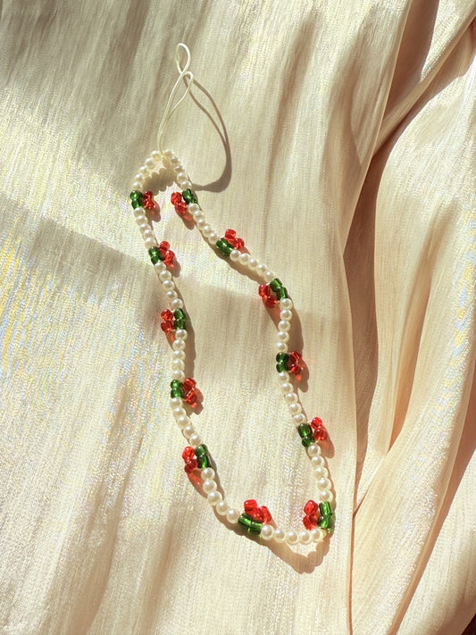 Cherry Pearl Phone Charm Strap