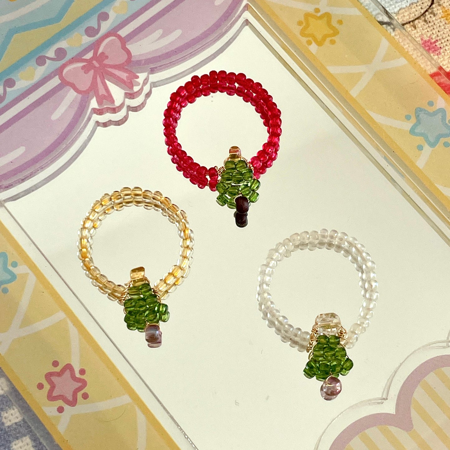 Christmas Tree Beaded Ring | Cute Adjustable Kawaii Jewelry in Multi Colors