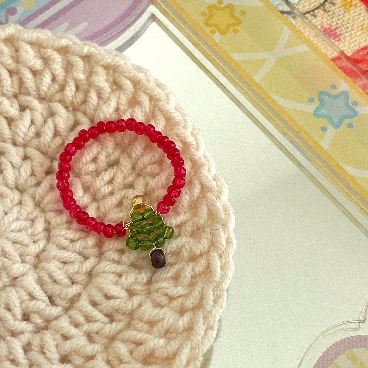 Christmas Tree Beaded Ring | Cute Adjustable Kawaii Jewelry in Multi Colors